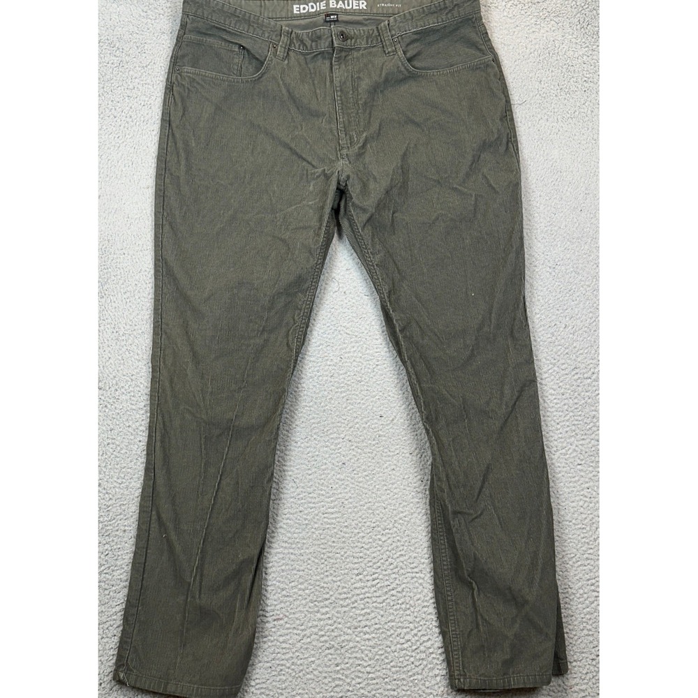 Eddie Bauer Pants Mens 38X32 Olive Green Corduroy Straight Fit Chino 5-Pocket